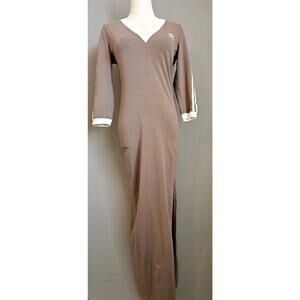 Adidas Originals Adicolor Maxi Dress V-Neck Brown SZ M Athleasure Lounge Sporty